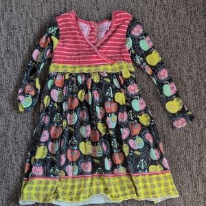 Jelly The Pug Striped Pink and Multicolor Apple Dress